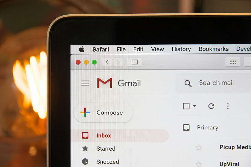 Gmail inbox displayed on laptop screen